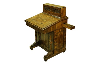 Lot 887 - A CARVED CLEAR OLIVE WOOD DAVENPORT DESK