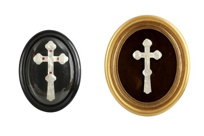 Lot 881 - λ TWO MOTHER-OF-PEARL-INLAID CRUCIFIXES