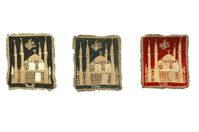 Lot 839 - THREE COMMEMORATIVE METAL THREAD-EMBROIDERED VELVET PANELS