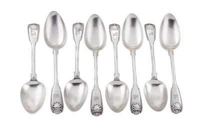 Lot 243 - A set of eight George III sterling silver tablespoons, London 1817 by Paul Storr (1771-1844, first reg. 12th Jan 1793)