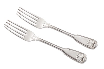 Lot 242 - A pair of George III sterling silver table forks, London 1817 by Paul Storr (1771-1844, first reg. 12th Jan 1793)
