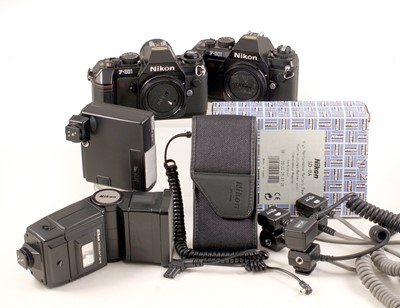Lot 302 - A Pair of Nikon F-301 Camera Bodies, plus Flash Equipment