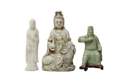 Lot 477 - TWO CHINESE JADE CARVINGS AND A STONE CARVING