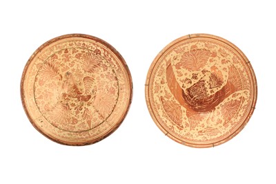 Lot 87 - TWO LARGE HISPANO-MORESQUE COPPER LUSTRE-PAINTED POTTERY CHARGERS