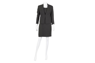 Lot 645 - Akris Grey Wool Crepe Dress Suit - Size 10