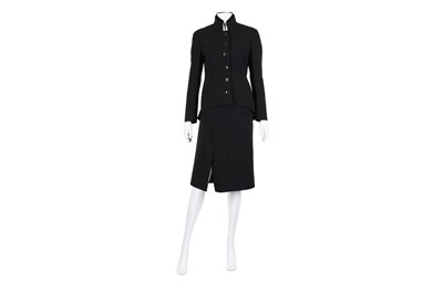 Lot 633 - Akris Charcoal Grey Wool Skirt Suit - Size 10