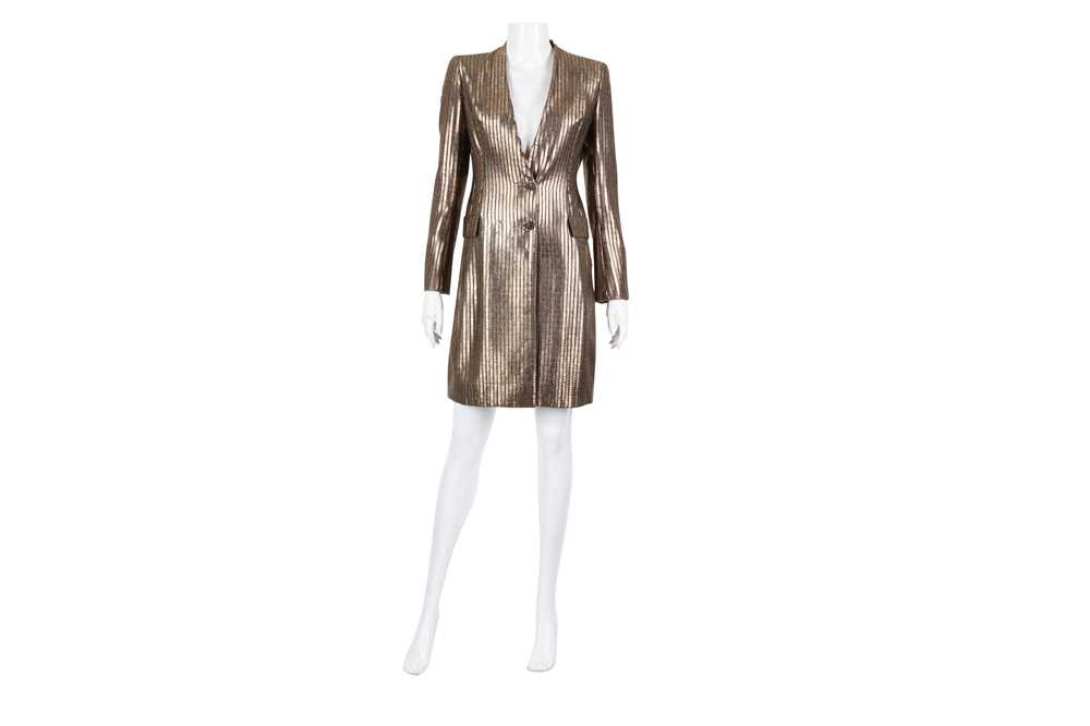 Lot 644 - Akris Bronze Stripe Longline Jacket - Size 8