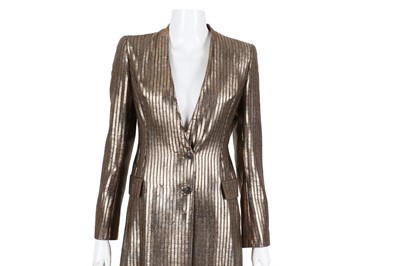 Lot 644 - Akris Bronze Stripe Longline Jacket - Size 8