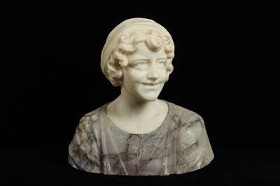 Lot 14 - PROF GIACHI (ITALIAN, LATE 19TH C): AN ALABASTER BUST OF A GIRL