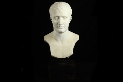 Lot 2 - AFTER  ANTOINE DENIS CHAUDET (FRENCH, 1763-1810): A LARGE 19TH CENTURY MARBLE BUST OF NAPOLEON