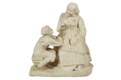 Lot 17 - EUGENIO BATTIGLIA (ITALIAN FL. LATE 19TH C): AN ALABASTER GROUP OF A GRANDMOTHER AND CHILD