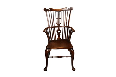 Lot 140 - A GEORGE III WALNUT, CHERRY AND ELM WINDSOR CHAIR