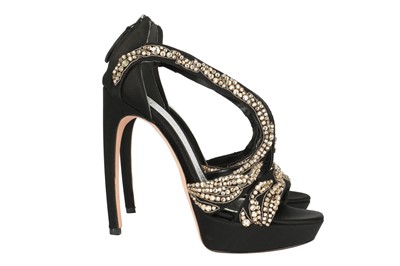 Lot 671 - Alexander McQueen Black Armadillo Rhinestone Embroidered Sandal - Size 36