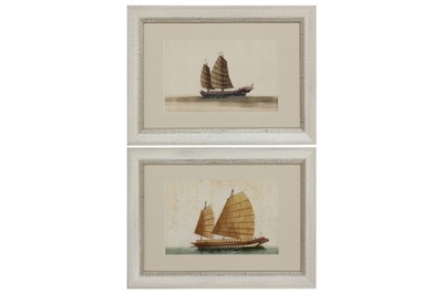 Lot 449 - A COLLECTION OF TWELVE CHINESE EXPORT PAINTINGS OF JUNKS, 19TH CENTURY