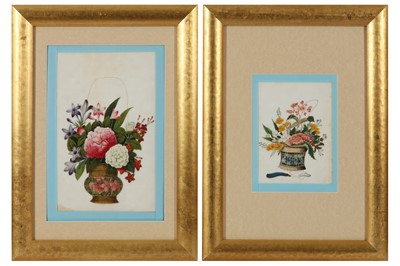 Lot 450 - A COLLECTION OF TWELVE CHINESE EXPORT PAINTINGS OF FLOWERS IN BASKETS, 19TH CENTURY