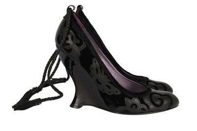Lot 672 - Yves Saint Laurent Black Mandarin Wedge Pump - Size 38