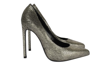 Lot 669 - Saint Laurent Gold Textured Heeled Pump - Size 35.5