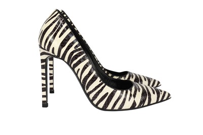 Lot 687 - λ Saint Laurent Zebra Print Python Heeld Pump - Size 35.5