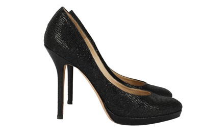 Lot 670 - λ Jimmy Choo Black Glitter Hope Heeled Pump - Size 36