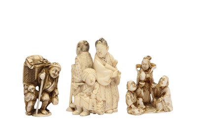 Lot 326 - THREE JAPANESE FIGURAL IVORY NETSUKE.