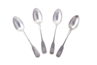 Lot 152 - A set of four Nicholas II Russian 84 zolotnik (875 standard) silver teaspoons, Moscow 1895 retailed by Fabergé