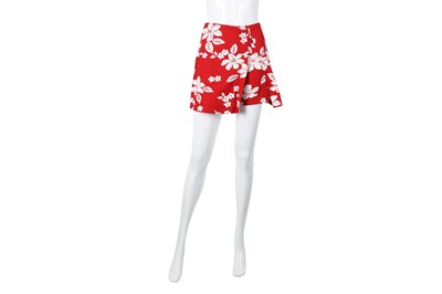 Lot 622 - Miu Miu Red Floral Print Peep Toe Pump and Skort - Size 37