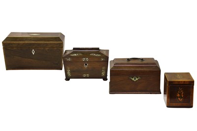 Lot 165 - A GEORGE III SQUARE CROSS BANDED TEA CADDY