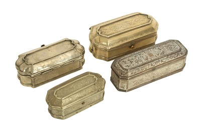 Lot 166 - FOUR BRASS AND WHITE METAL PANDAN BOXES
