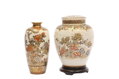 Lot 356 - A LARGE SATSUMA TEA CADDY AND A VASE.