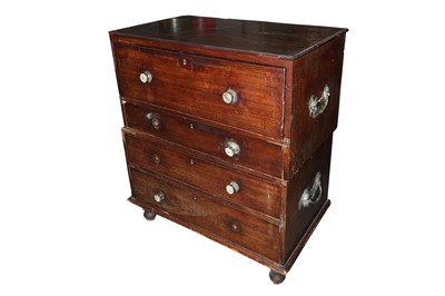 Lot 74 - A MAHOGANY CAMPAIGN CHEST, 19TH CENTURY
