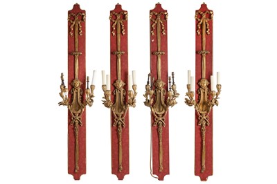 Lot 116 - A SET OF FOUR LARGE AND IMPRESSIVE BELLE EPOQUE STYLE GILTWOOD WALL APPLIQUES