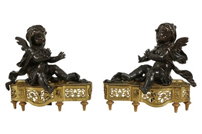 Lot 122 - A PAIR OF MID 19TH CENTURY FRENCH BRONZE MODELS OF CHERUBS WARMING THEIR HANDS