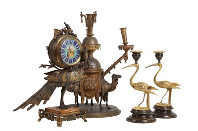 Lot 44 - A THIRD QUARTER 19TH CENTURY ENGLISH EGYPTIAN REVIVAL SILVER AND GILT BRONZE EPERGNE MODELLED WITH CAMEL