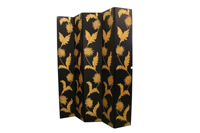 Lot 502 - A BLACK LACQUERED FIVE PANEL SCREEN, LATE 20TH CENTURY