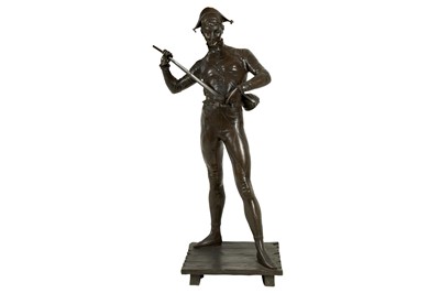 Lot 127 - PAUL DUBOIS (FRENCH, 1827-1905): A BRONZE FIGURE OF A HARLEQUIN
