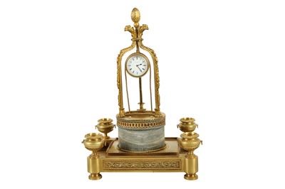 Lot 88 - AN IMPRESSIVE  LOUIS XVI STYLE GILT BRONZE AND MARBLE NOVELTY DESK CLOCK MODELLED AS A WISHING WELL