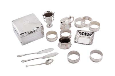 Lot 291 - A mixed group of sterling silver including a George V cigarette box, Birmingham 1921 by A. J. Zimmerman