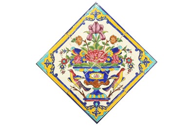Lot 76 - A PANEL OF FOUR CUERDA SECA POTTERY TILES