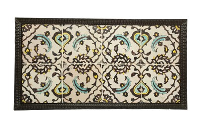 Lot 65 - A DECORATIVE PANEL OF EIGHT CUERDA SECA POTTERY TILES