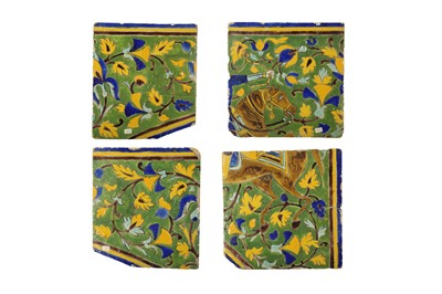Lot 68 - A GROUP OF FOUR CUERDA SECA ARCHITECTURAL POTTERY TILES