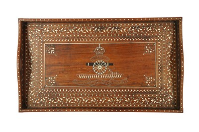 Lot 193 - λ A BRITISH COLONIAL HOSHIARPUR IVORY-INLAID HARDWOOD TRAY