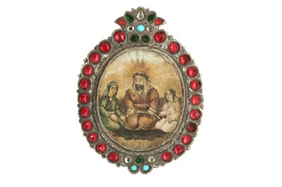 Lot 105 - A DEVOTIONAL MINIATURE OF 'ALI, HUSSEYN AND HASAN