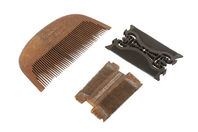 Lot 195 - THREE WOODEN BEARD COMBS