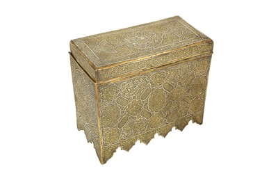 Lot 246 - A FINE ENGRAVED AND SILVER-INLAID BRASS 'DAMASCUS WARE' DOCUMENT BOX