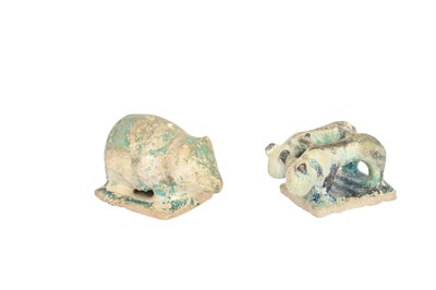 Lot 54 - TWO KASHAN TURQUOISE-GLAZED POTTERY ANIMAL FIGURES