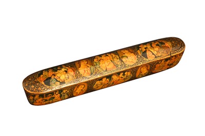 Lot 282 - A LACQUERED PAPIER-MÂCHÉ QALAMDAN (PEN BOX)