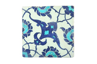 Lot 64 - A BLUE AND TURQUOISE 'DOME OF THE ROCK' POTTERY TILE