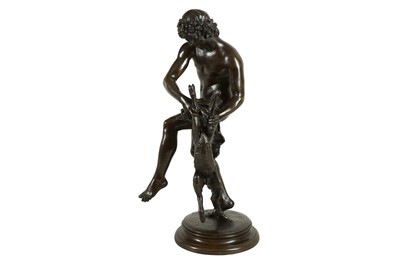 Lot 128 - RAYMOND BARTHELEMY (FRENCH, 1833-1902): A BRONZE FIGURE OF A BACCHUS WITH A GOAT
