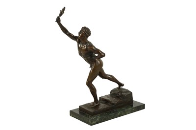 Lot 50 - MAX KRUSE (GERMAN, 1854-1942): A BRONZE FIGURE 'NENIKHKAMEN' (WE ARE VICTORIOUS)