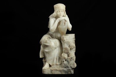 Lot 13 - GUGLIELMO PUGI (ITALIAN, 1850-1915): AN ORIENTALIST ALABASTER FIGURE OF A MAIDEN AT A WELL